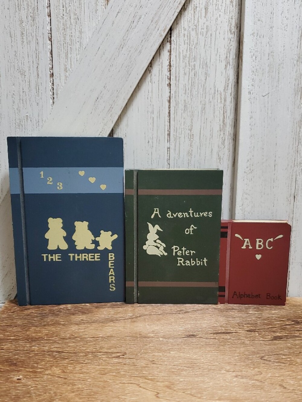 Miniature Wood Faux Books Children's Stories Three Bears Peter Rabbit ABC Books